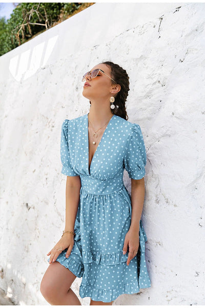 Vintage Sininen Pilkkumekko