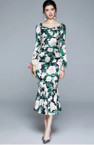 Vintage Vihreä Kukkaseremoniamekko