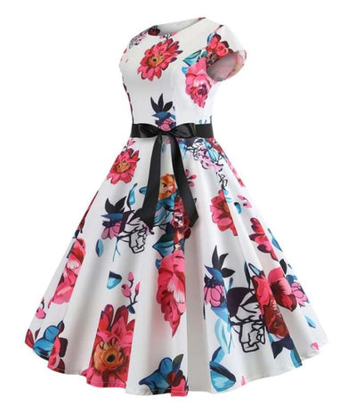 Valkoinen Ja Vaaleanpunainen Vintage Levenevä Mekko