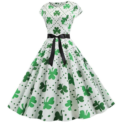 Vintage Valkoinen Polka Dot Flower Leimahtava Mekko