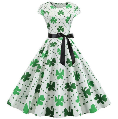 Vintage Valkoinen Polka Dot Flower Leimahtava Mekko