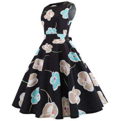 Vintage Black Flowers Flared Mekko