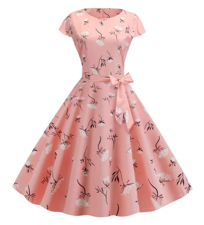 Vintage Vaaleanpunainen Kukkainen Levenevä Mekko