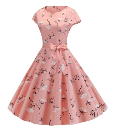 Vintage Vaaleanpunainen Kukkainen Levenevä Mekko