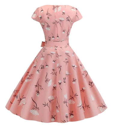 Vintage Vaaleanpunainen Kukkainen Levenevä Mekko