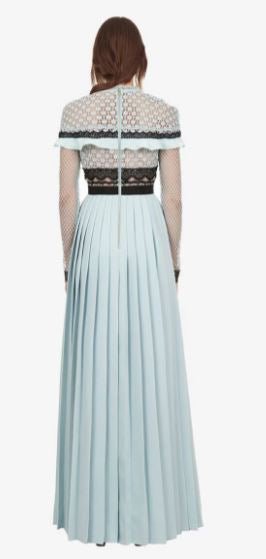 Pitkä Vintage Sininen Röyhelömekko