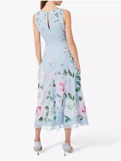 Vintage Sininen Kukkainen Pitkä Mekko