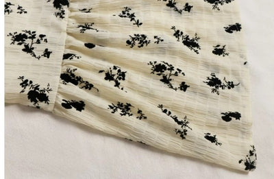 Vintage Khaki Kukkainen Pitkä Mekko