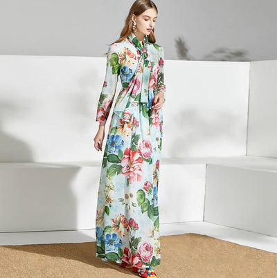 Vihreä Vintage Kukkainen Pitkä Mekko