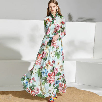 Vihreä Vintage Kukkainen Pitkä Mekko