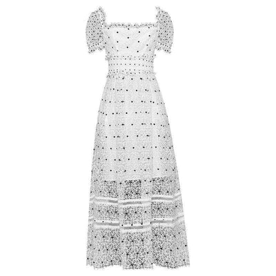 Vintage 40-Luvun Valkoinen Pilkkumekko