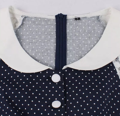 Vintage Sininen Pitsinen Kaulusmekko