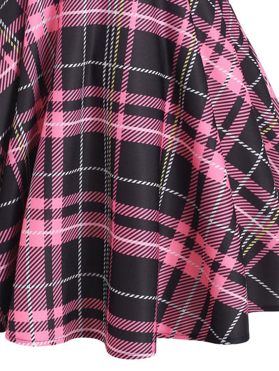 Vintage-Ruudullinen Nauhamekko, Vaaleanpunainen