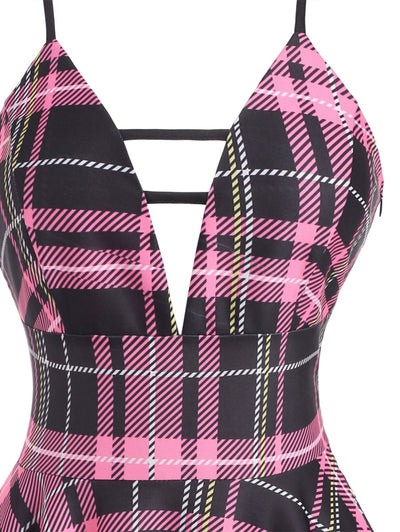 Vintage-Ruudullinen Nauhamekko, Vaaleanpunainen