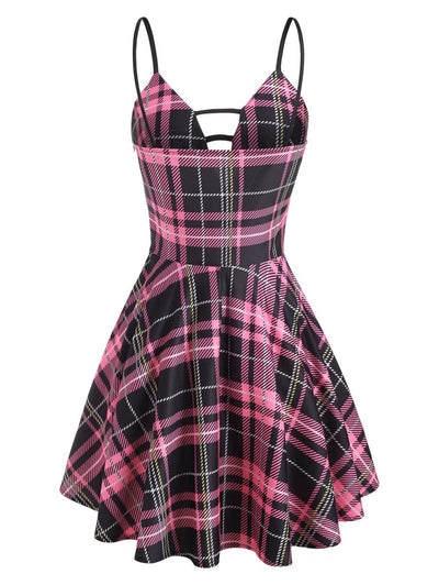 Vintage-Ruudullinen Nauhamekko, Vaaleanpunainen