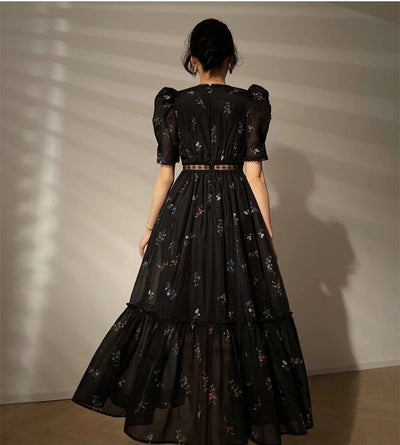 Vintage Musta V-Aukkoinen Mekko