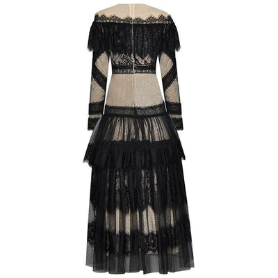 Vintage Pitsinen Pitkähihainen Mekko