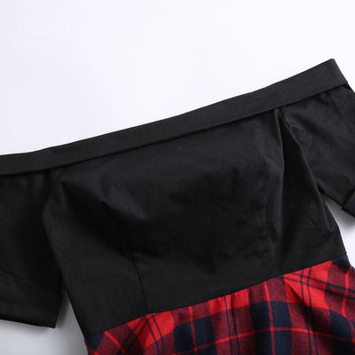 Vintage Olkapäältä Erotettu Tartaanimekko