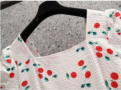 Vintage Plus-Kokoinen Kirsikkamekko, Valkoinen