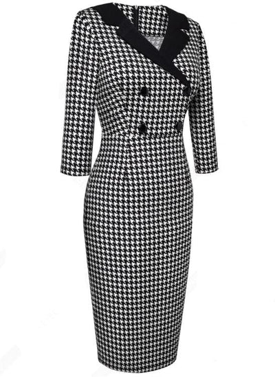 Vintage Talvinen Mustavalkoinen Mekko