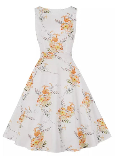 Vintage Pitkä 50-Luvun Valkoinen Mekko