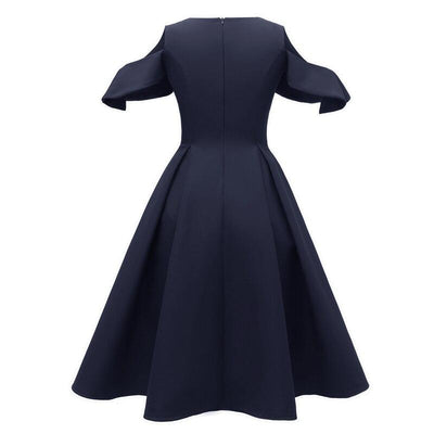 Vintage Laivastonsininen Mekko Röyhelökaulus