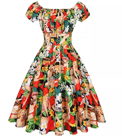 Valkoinen Plus-Kokoinen Vintage Pin Up -Mekko