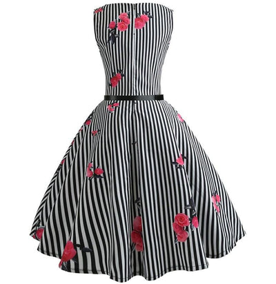 Vintage Mustavalkoinen Raidallinen Mekko