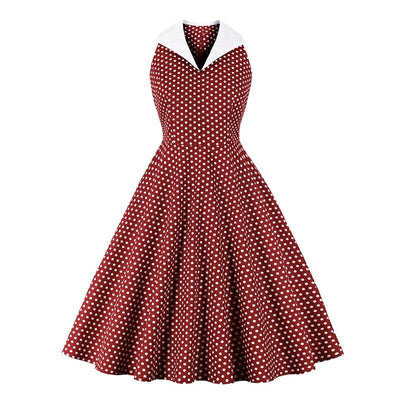 Vintage Rockabilly-Puuvillamekko, Viininpunainen