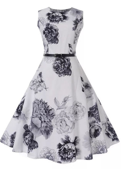 Vintage Romanttinen Mekko Laivastonvalkoinen