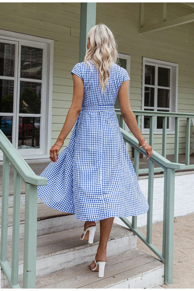 Vintage Sininen Gingham-Mekko