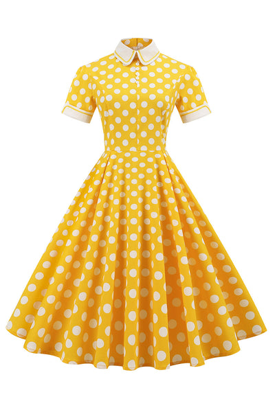 Tyylikäs Vintage-Mekko, Jossa On Keltaisia Pilkkuja