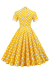 Tyylikäs Vintage-Mekko, Jossa On Keltaisia Pilkkuja