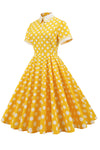 Tyylikäs Vintage-Mekko, Jossa On Keltaisia Pilkkuja