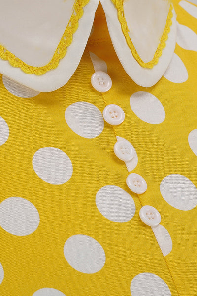 Tyylikäs Vintage-Mekko, Jossa On Keltaisia Pilkkuja