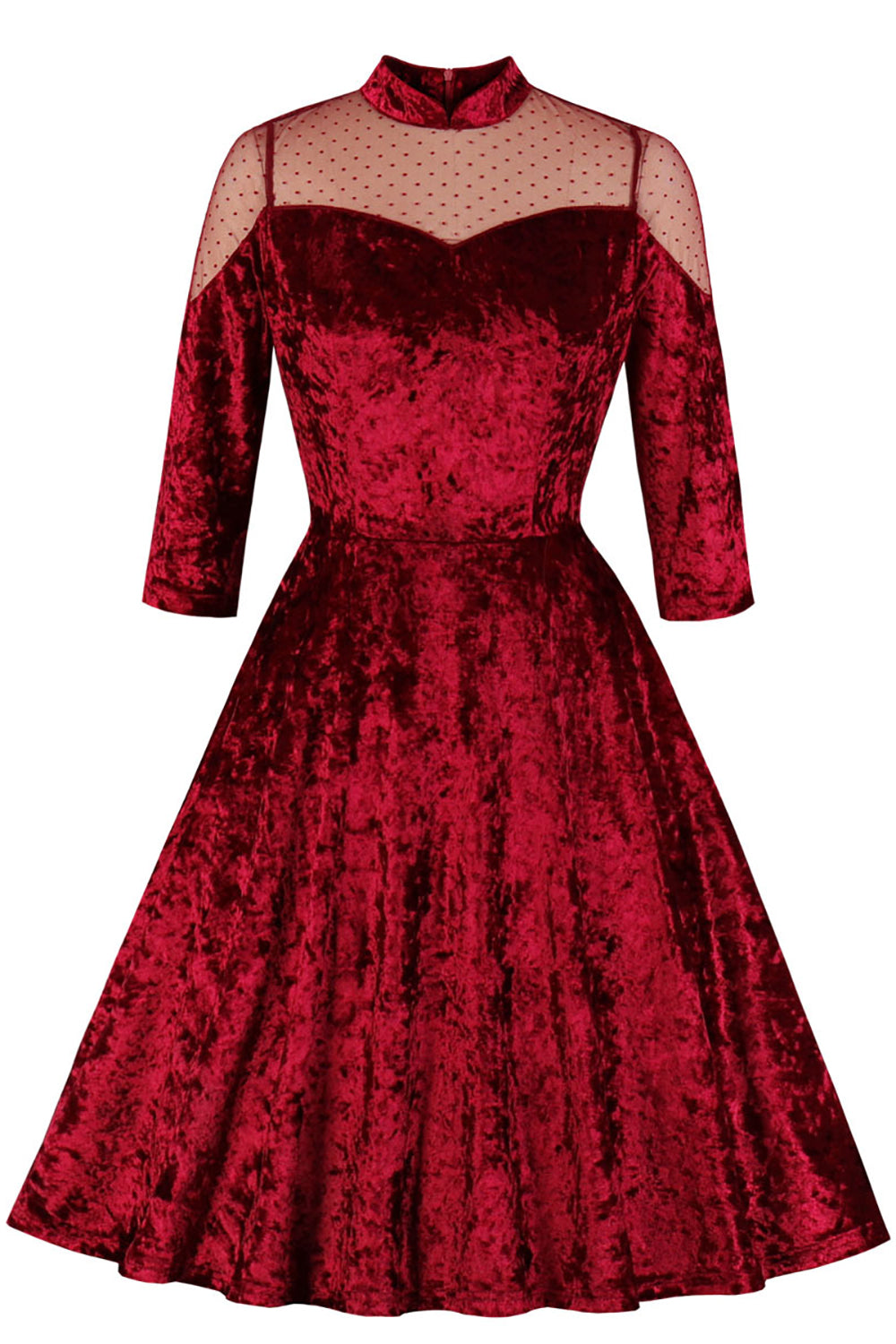 Burgundy Velvet Pitkähihainen Swing Mekko