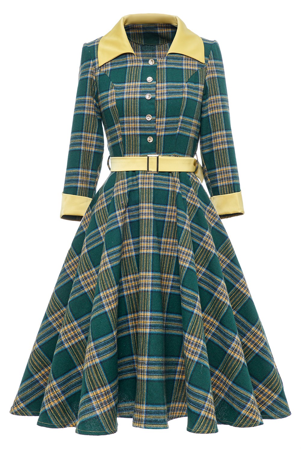 Vihreä Vintage Syksyinen Ruudullinen Mekko