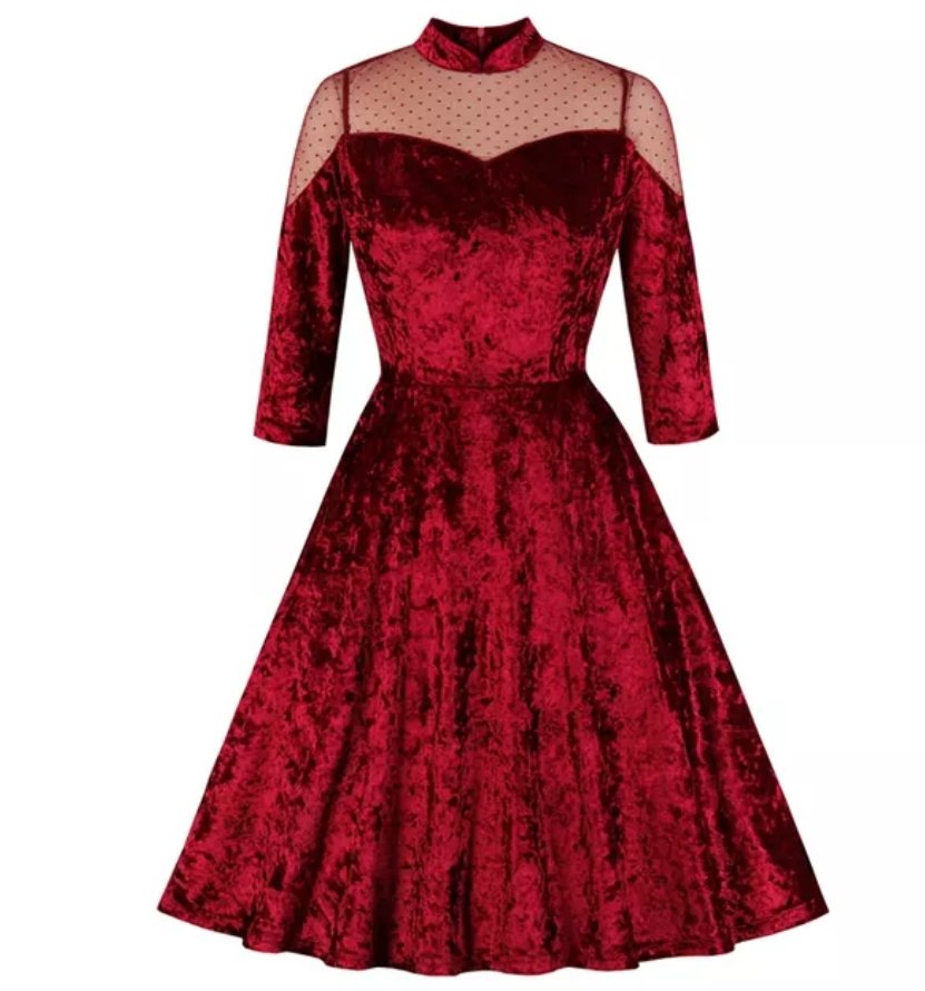 60-Luvun Vintage Viininpunainen Mekko