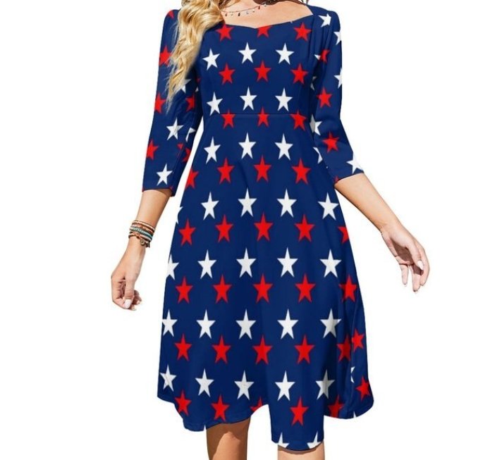 Naisten Tummansininen Tähtimekko 70-Luvun Vintage Plus -Koko