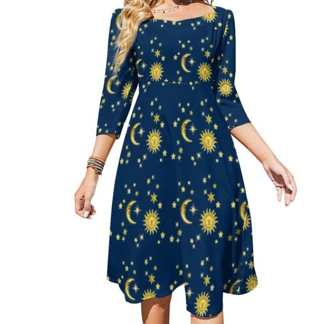 Naisten 70-Luvun Vintage Keskipitkä Mekko