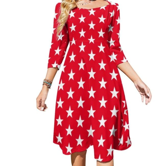 Punainen Mekko Tähdillä Naisille 70-Luvun Vintage-Muotia