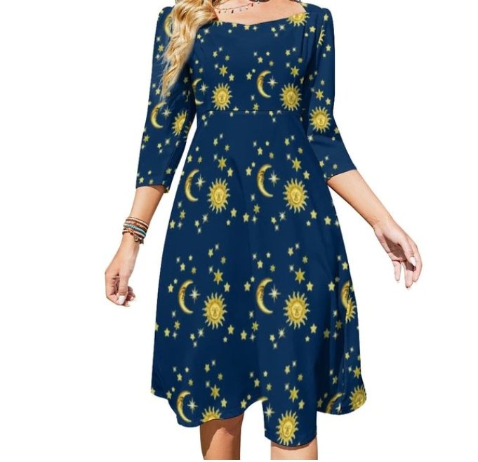 Naisten Sininen Mekko 70-Luvun Vintage-Ilta