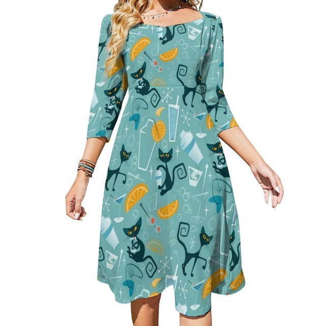 Naisten 70-Luvun Vintage Turkoosi Mekko