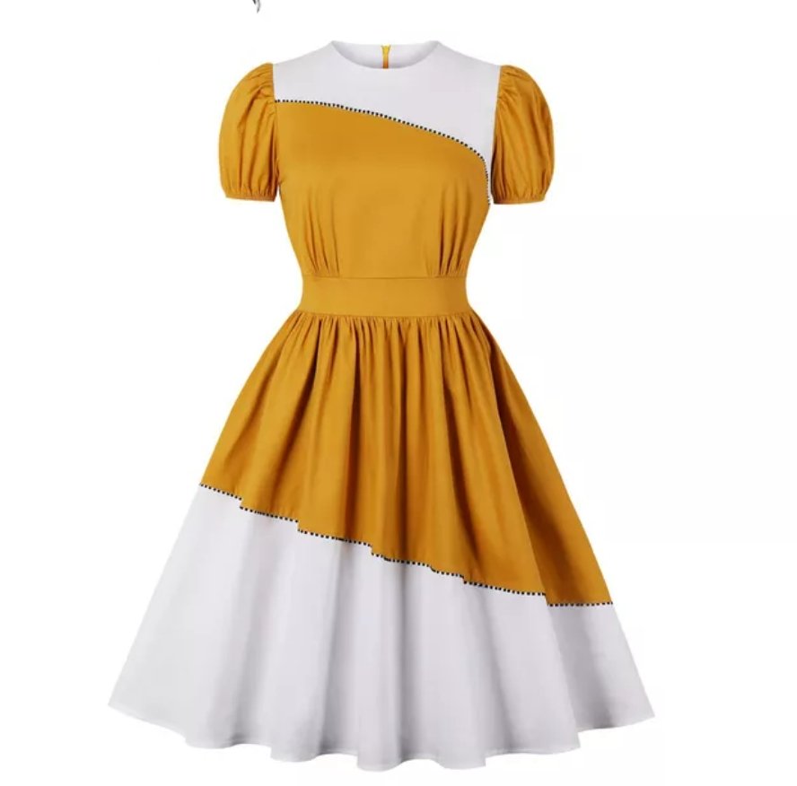 Kaunis Keltainen Ja Valkoinen Mekko Vintage-Design