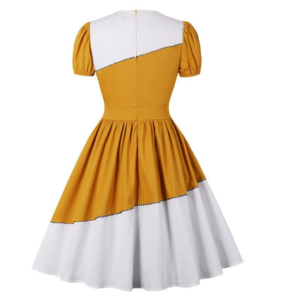 Kaunis Keltainen Ja Valkoinen Mekko Vintage-Design