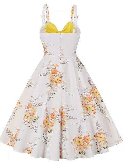 Petite Vintage Keltainen Ja Valkoinen Kukkainen Mekko