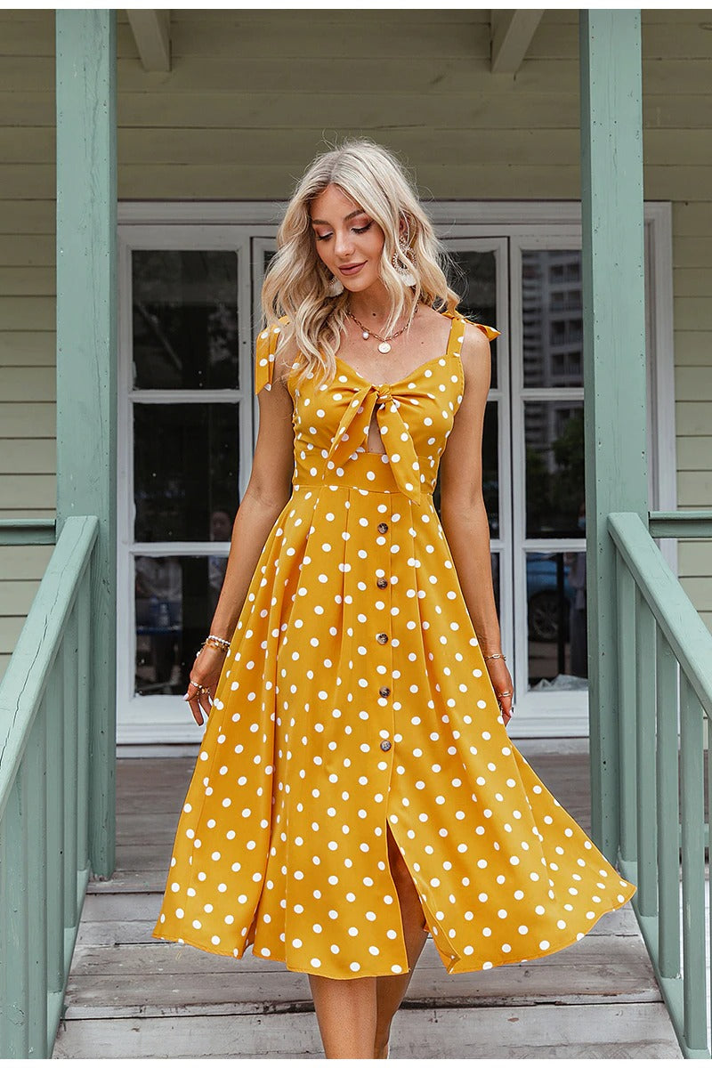 Vintage Keltainen Pilkkumekko
