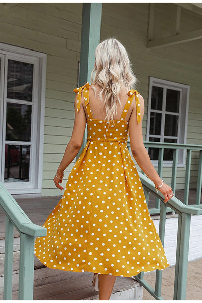 Vintage Keltainen Pilkkumekko