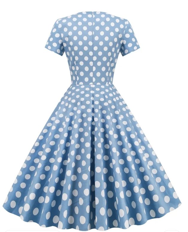 Vintage Sininen Polka Dot Avoin Mekko