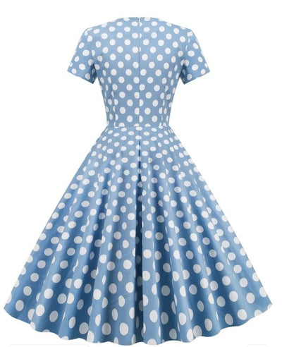 Vintage Sininen Polka Dot Avoin Mekko